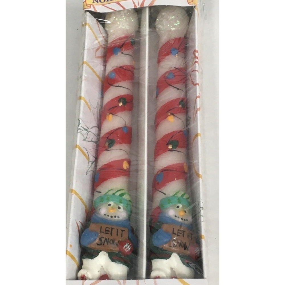 Snowman"Let It Snow" Christmas Taper Candles North Pole Robert Allan 10"Retro
